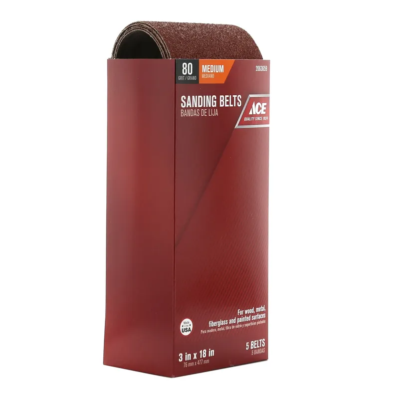 18 In. L X 3 In. W Aluminum Oxide Sanding Belt 80 Grit Medium 5 Pieces