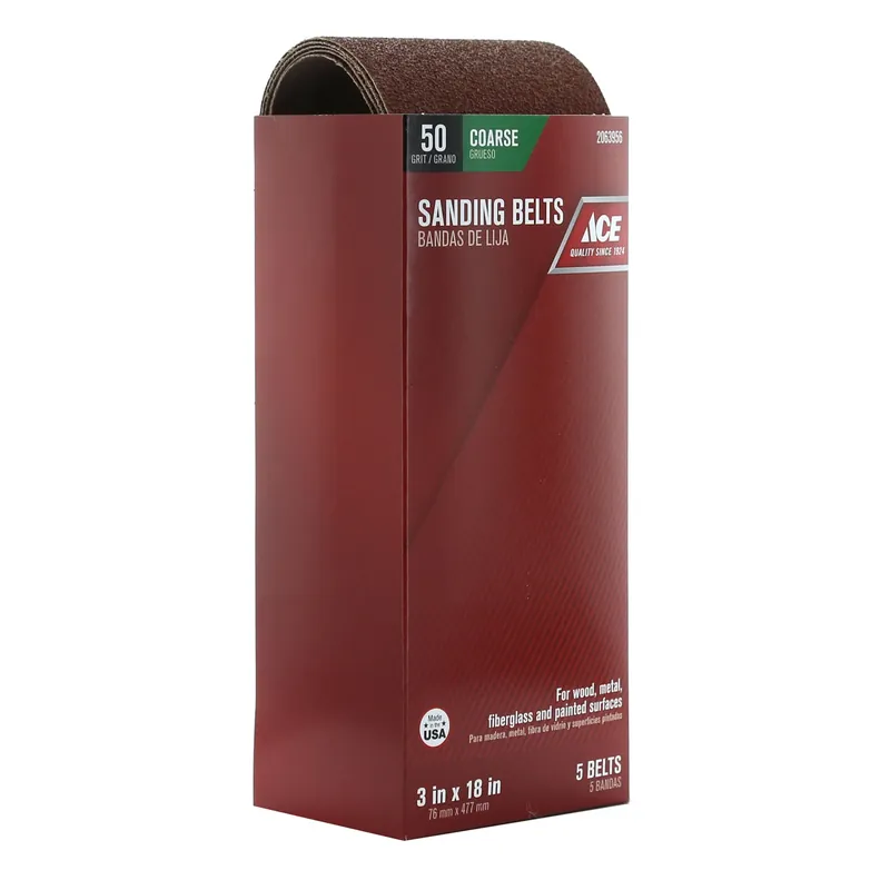 18 In. L X 3 In. W Aluminum Oxide Sanding Belt 50 Grit Coarse 5 Pieces