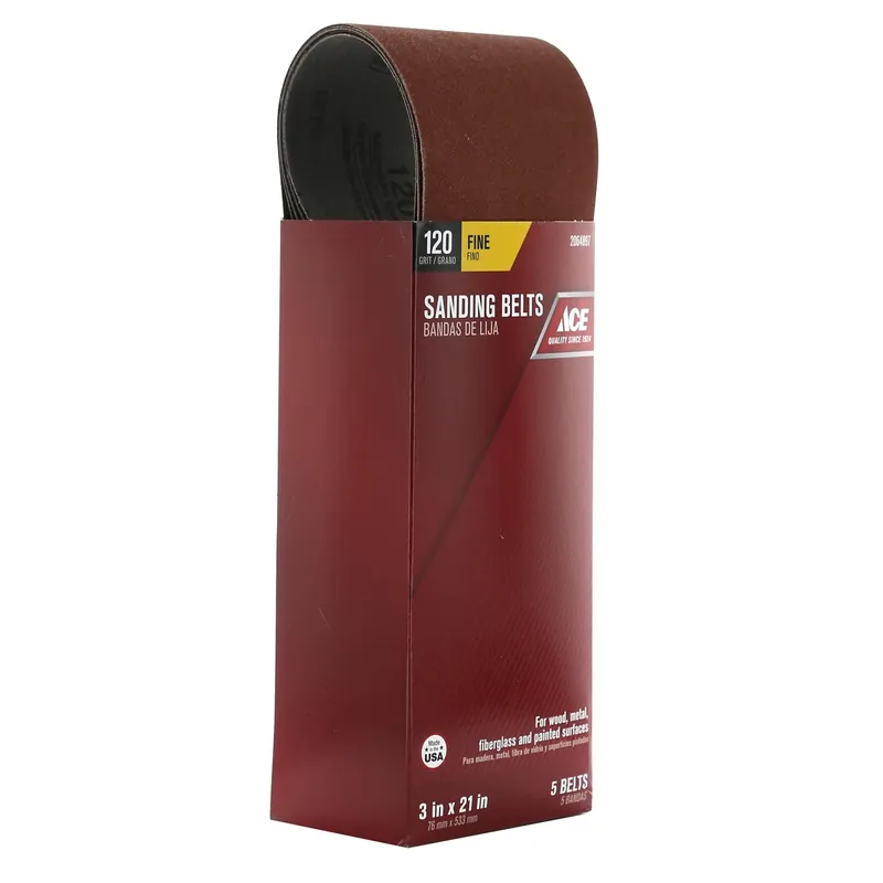 21 In. L X 3 In. W Aluminum Oxide Sanding Belt 120 Grit Fine 5 Pieces