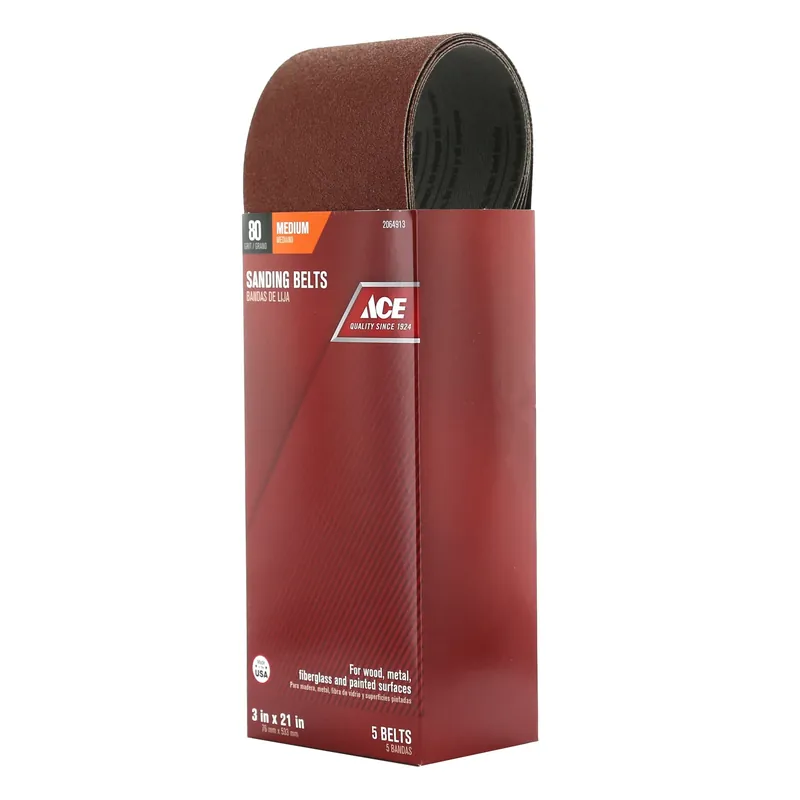 21 In. L X 3 In. W Aluminum Oxide Sanding Belt 80 Grit Medium 5 Pieces