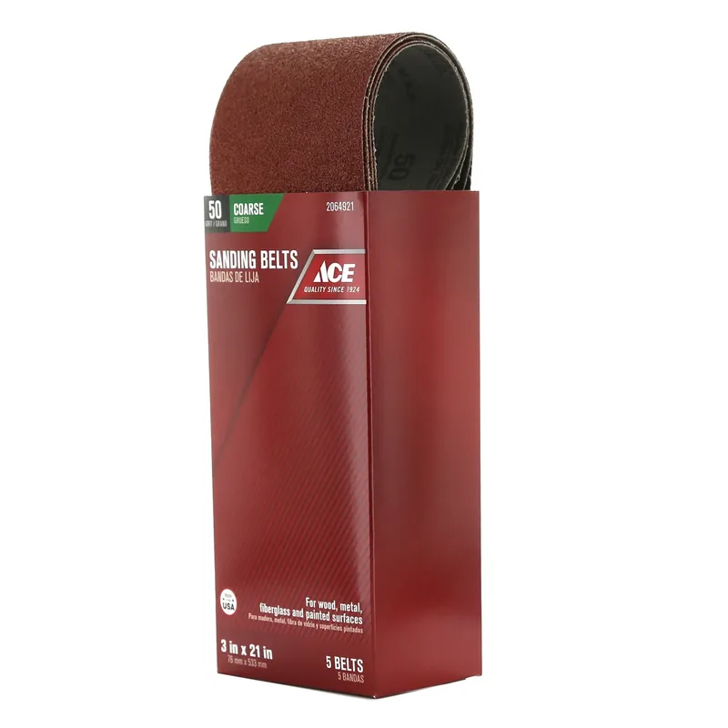 21 In. L X 3 In. W Aluminum Oxide Sanding Belt 50 Grit Coarse 5 Pieces