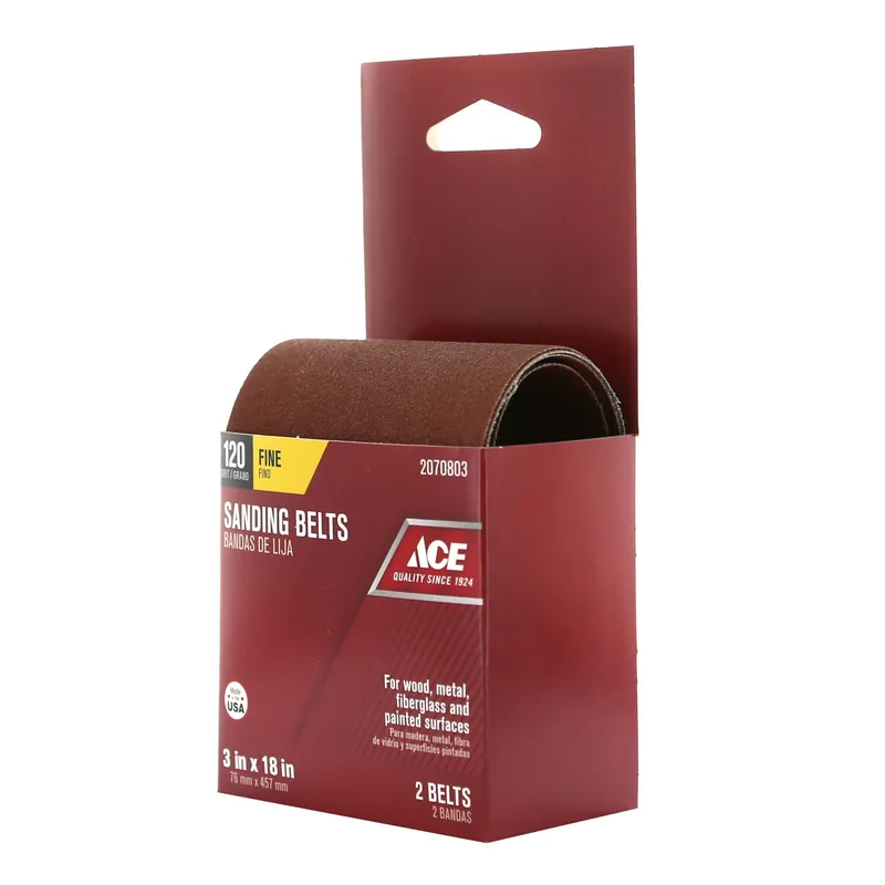 18 In. L X 3 In. W Aluminum Oxide Sanding Belt 120 Grit Fine 2 Pc