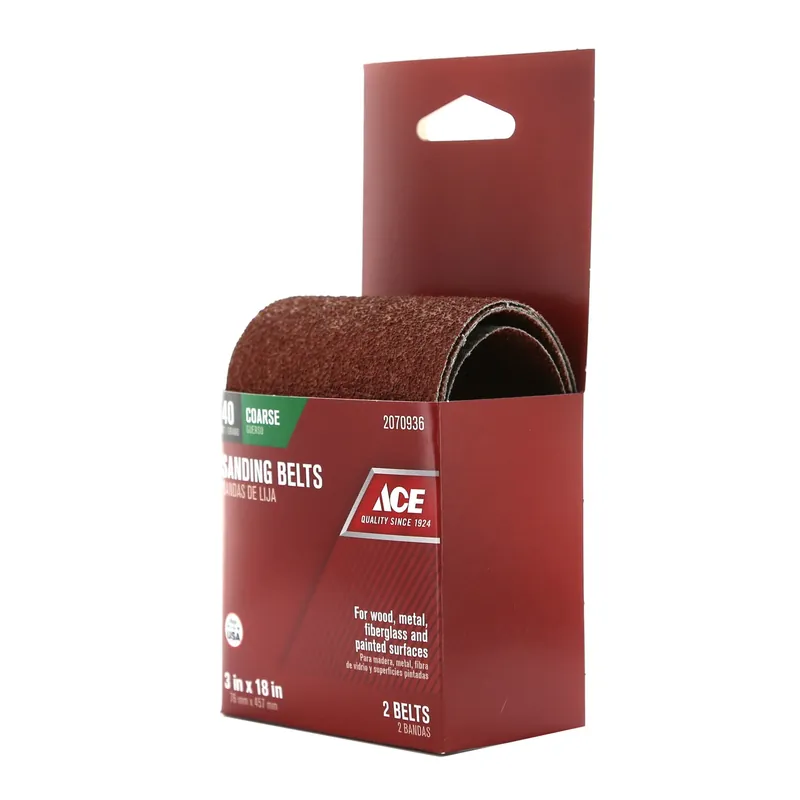 18 In. L X 3 In. W Aluminum Oxide Sanding Belt 40 Grit Coarse 2 Pc