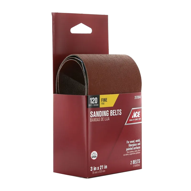 21 In. L X 3 In. W Aluminum Oxide Sanding Belt 120 Grit Fine 2 Pieces