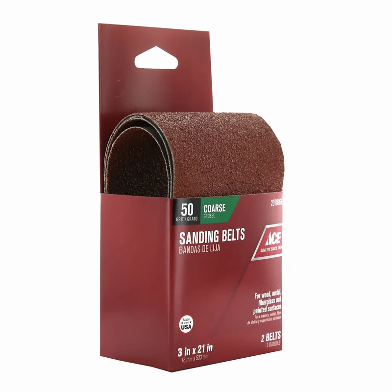 21 In. L X 3 In. W Aluminum Oxide Sanding Belt 50 Grit Coarse 2 Piece Set