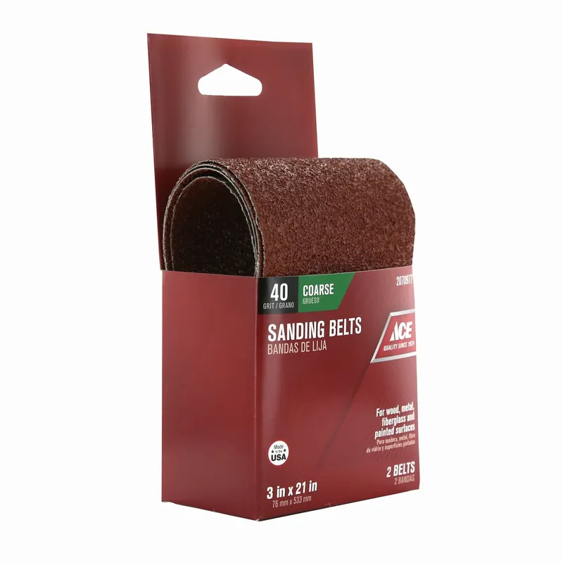 21 In. L X 3 In. W Aluminum Oxide Sanding Belt 40 Grit Extra Coarse 2 Pc
