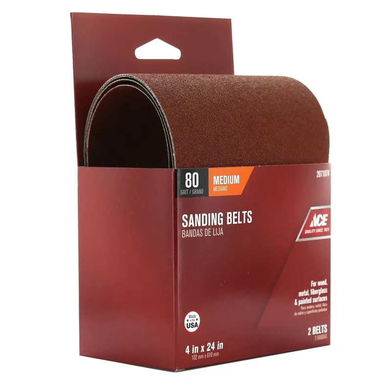 24 In. L X 4 In. W Aluminum Oxide Sanding Belt 80 Grit Medium 2 Pc