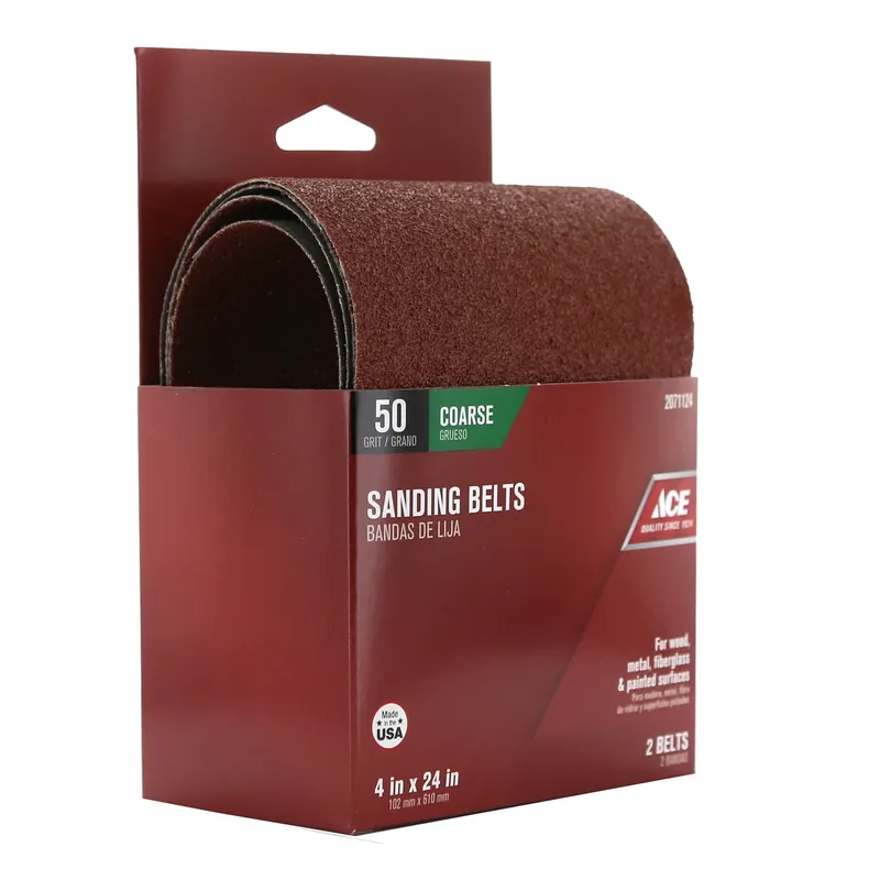 24 In. L X 4 In. W Aluminum Oxide Sanding Belt 50 Grit Coarse 2 Piece Set