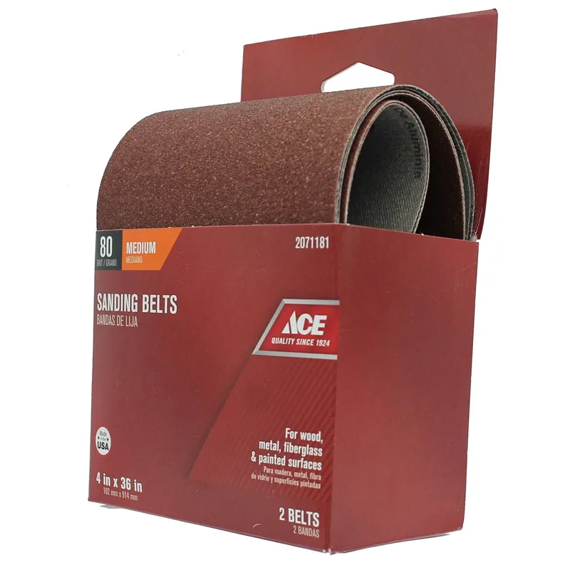 36 In. L X 4 In. W Aluminum Oxide Sanding Belt 80 Grit Medium 2 Pieces