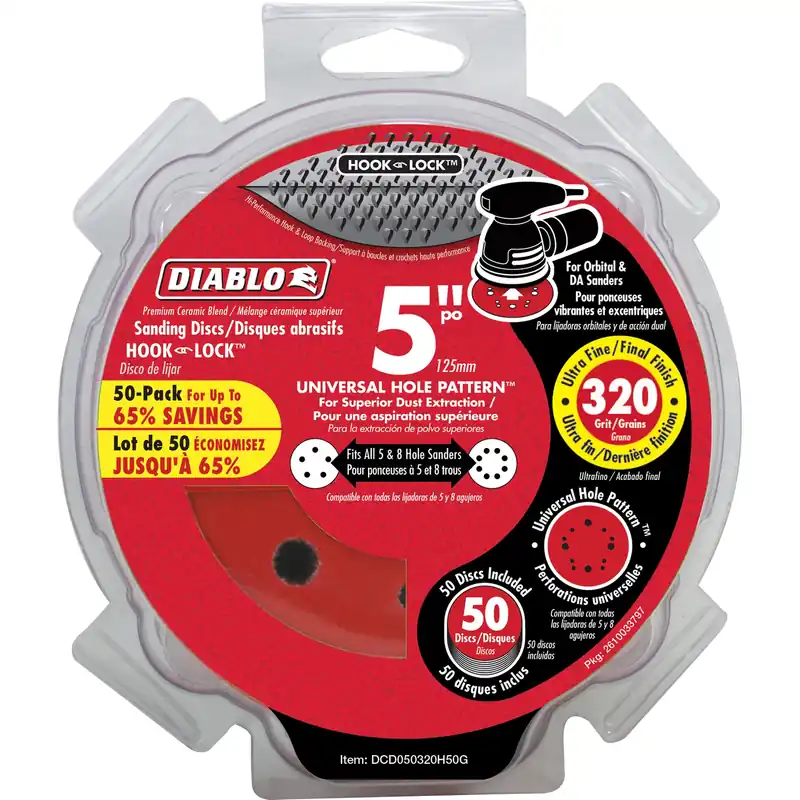 Diablo 5 In. Ceramic Blend Hook And Lock Sanding Disc 320 Grit Super Fine 50 Pk