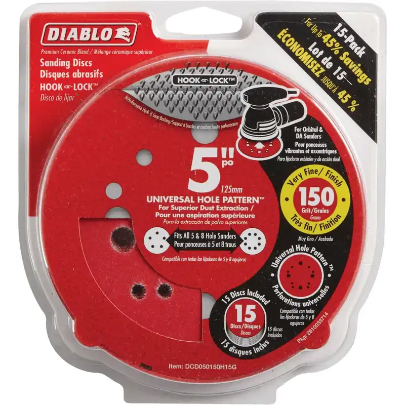 Diablo 5 In. Ceramic Blend Hook And Lock Sanding Disc 150 Grit Very Fine 15 Pk