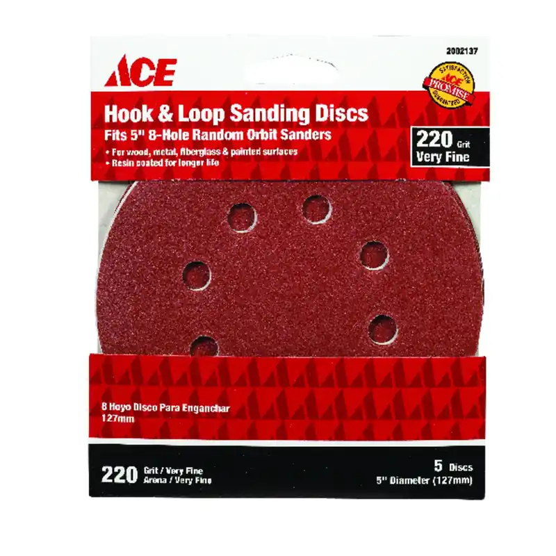 Ace 5 In. Aluminum Oxide Hook And Loop Sanding Disc 220 Grit Very Fine 5 Pk