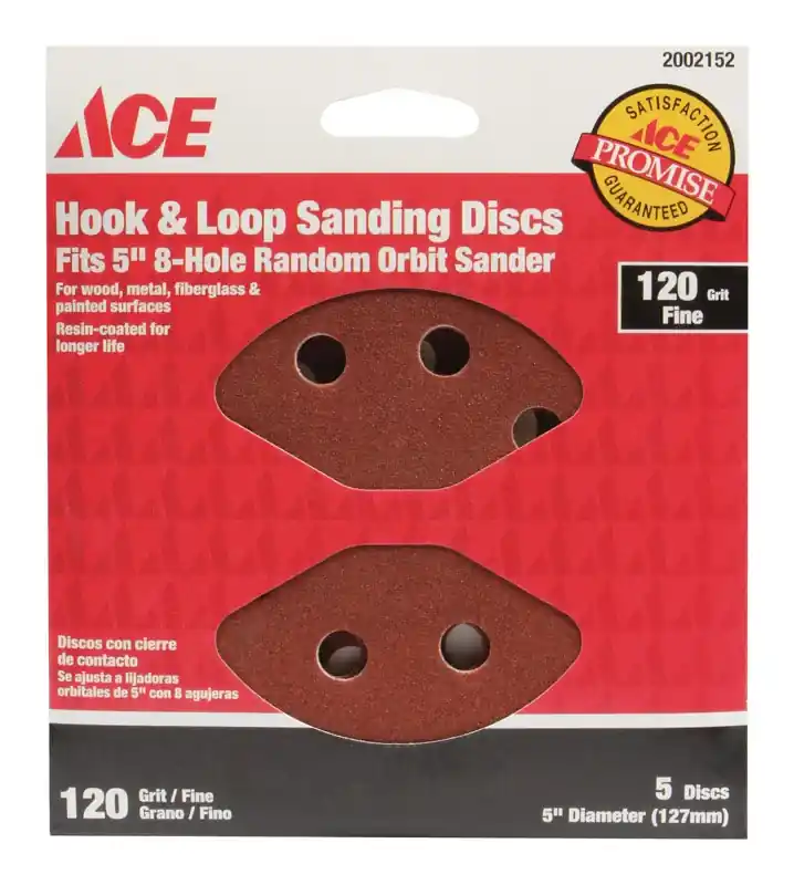 Ace 5 In. Aluminum Oxide Hook And Loop Sanding Disc 120 Grit Fine 5 Pk