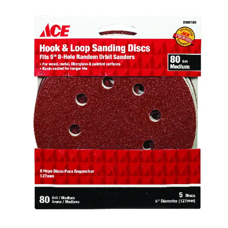 Ace 5 In. Aluminum Oxide Hook And Loop Sanding Disc 80 Grit Medium 5 Pk