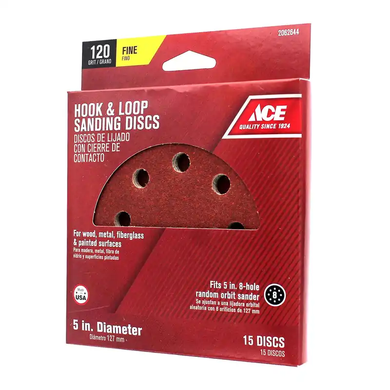 Ace 5 In. Aluminum Oxide Hook And Loop Sanding Disc 120 Grit Fine 15 Pk