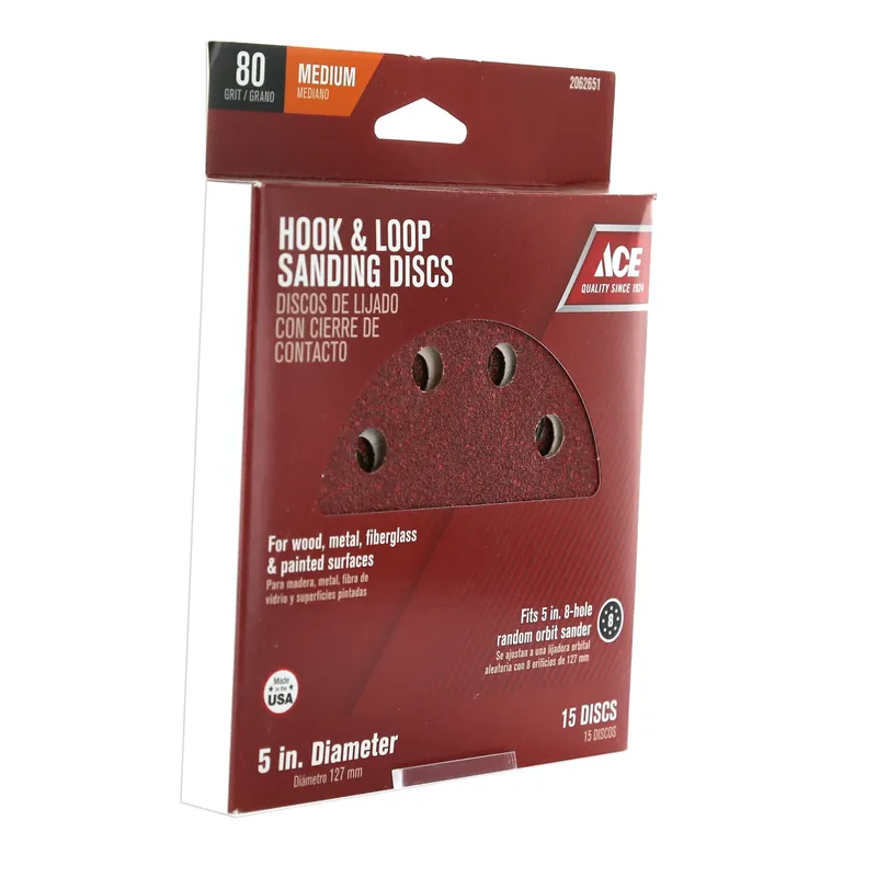 Ace 5 In. Aluminum Oxide Hook And Loop Sanding Disc 80 Grit Medium 15 Pk