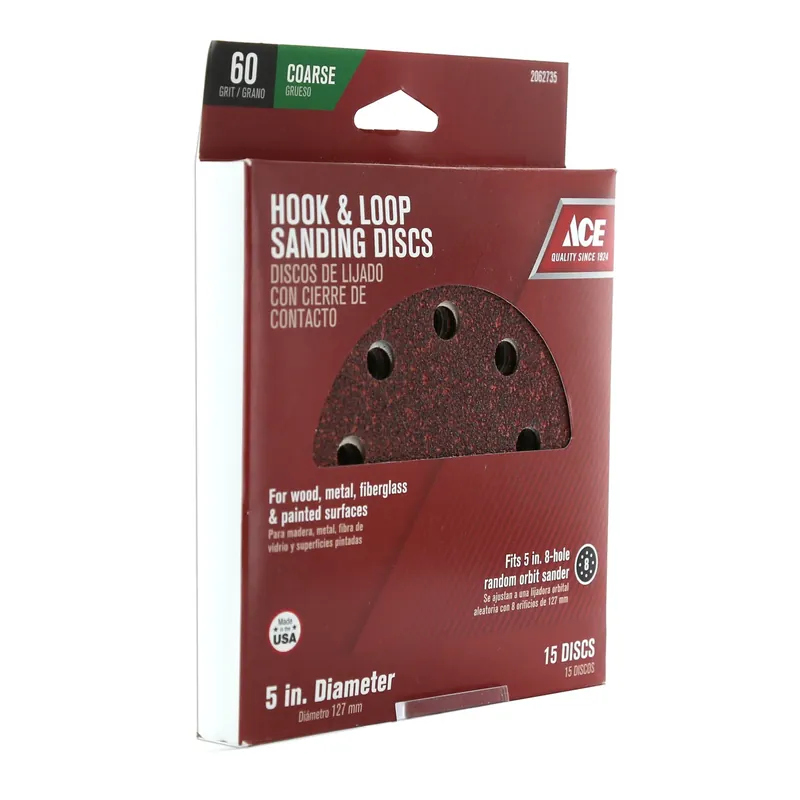 Ace 5 In. Aluminum Oxide Hook And Loop Sanding Disc 60 Grit Coarse 15 Pk