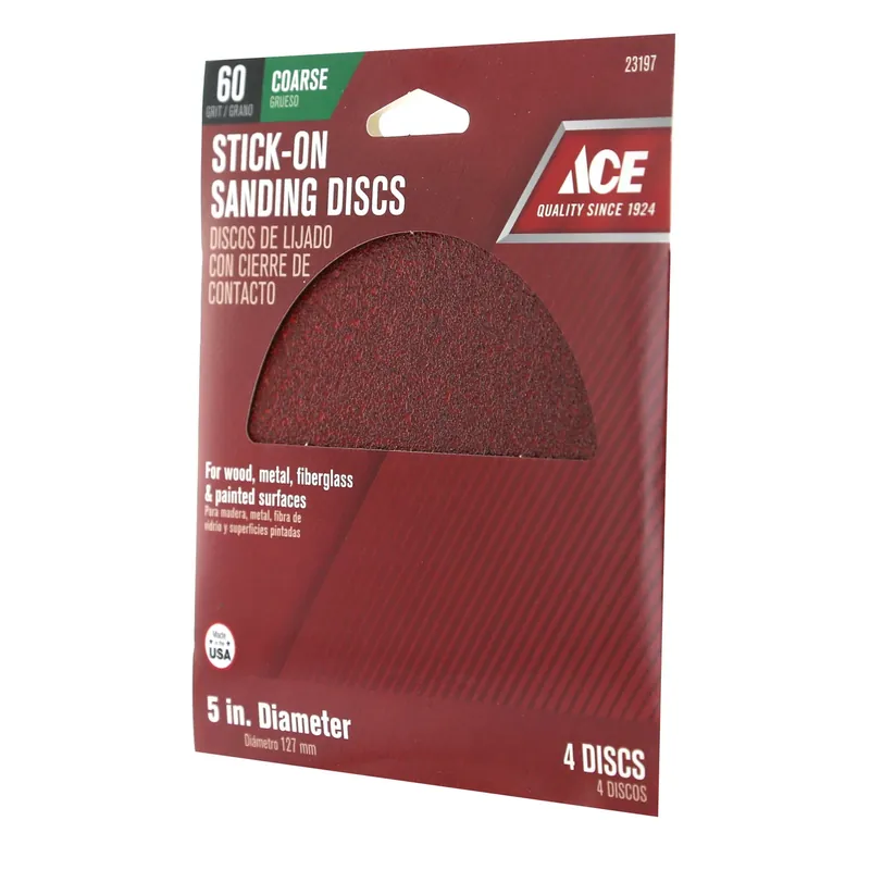 Ace 5 In. Aluminum Oxide Adhesive Sanding Disc 60 Grit Coarse 4 Pk