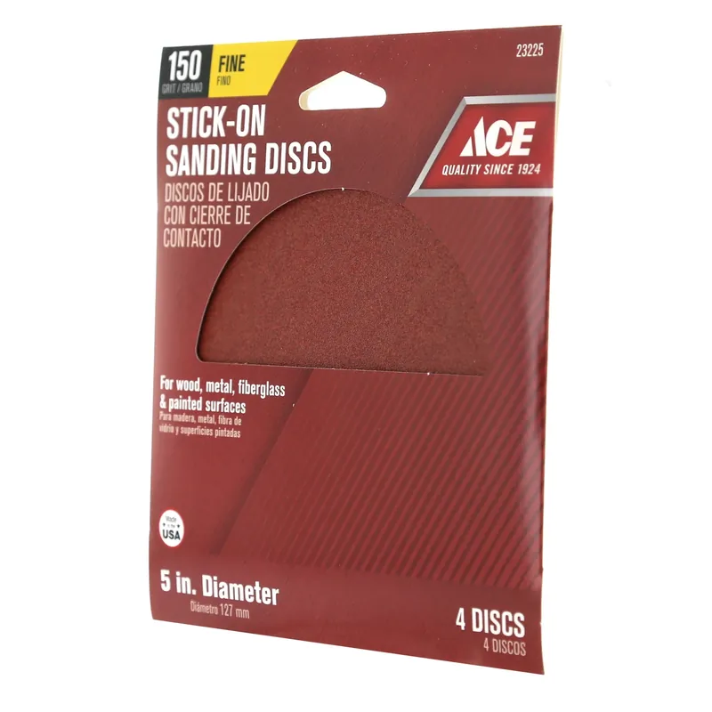 Ace 5 In. Aluminum Oxide Adhesive Sanding Disc 150 Grit Fine 4 Pk