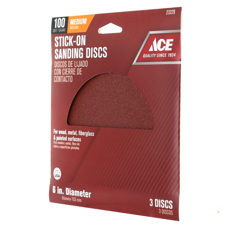 Ace 6 In. Aluminum Oxide Adhesive Sanding Disc 100 Grit Medium 3 Pk