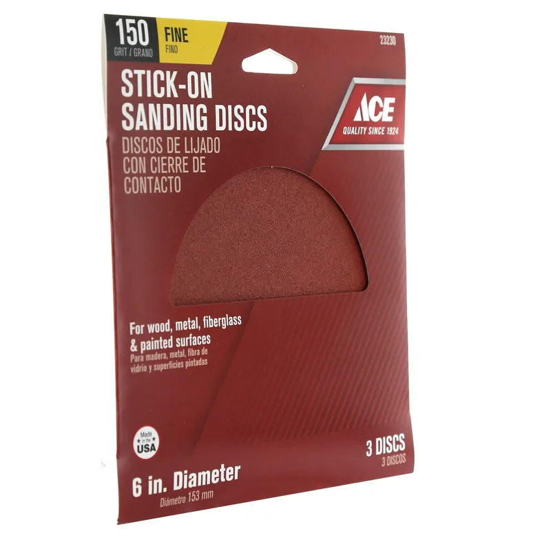 Ace 6 In. Aluminum Oxide Adhesive Sanding Disc 150 Grit Fine 3 Pk