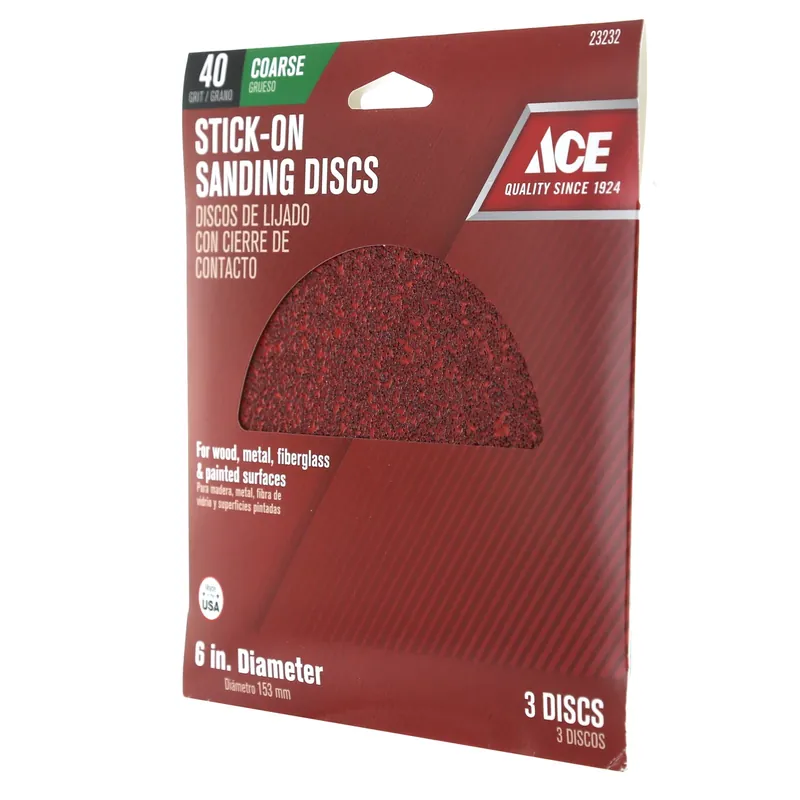 Ace 6 In. Aluminum Oxide Adhesive Sanding Disc 40 Grit Extra Coarse 3 Pk