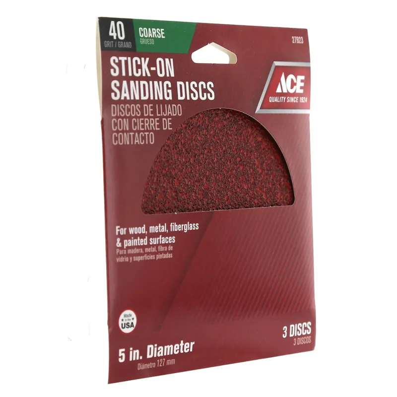Ace 5 In. Aluminum Oxide Adhesive Sanding Disc 40 Grit Extra Coarse 3 Pk