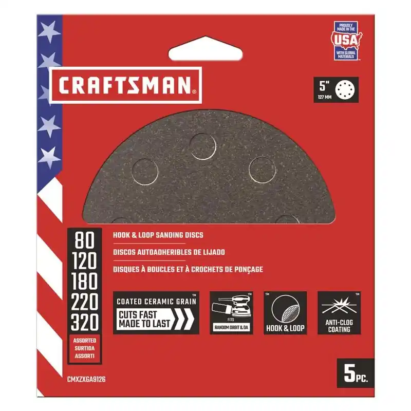 Craftsman 5 In. Ceramic Hook And Loop Sanding Disc Assorted Grit 5 Pk