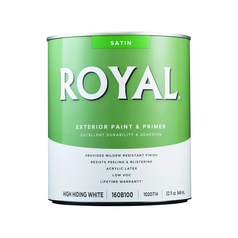 Royal Satin High Hiding White Exterior Paint 1 Quart - Acrylic Latex For House & Trim