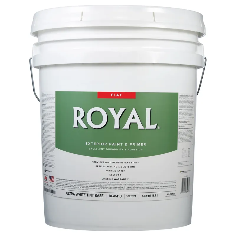 Royal Ultra White Flat Acrylic Latex Exterior Paint And Primer 5 Gallon