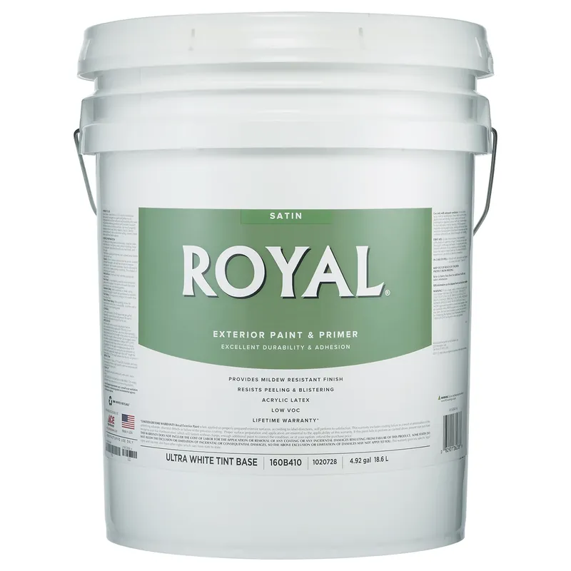 Royal Satin Tint Base Ultra White Exterior Paint 5 Gallon - Durable & Tintable
