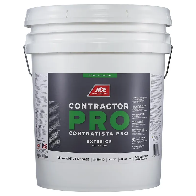 Ace Contractor Pro Satin Tint Base Ultra White Exterior Paint 5 Gallon
