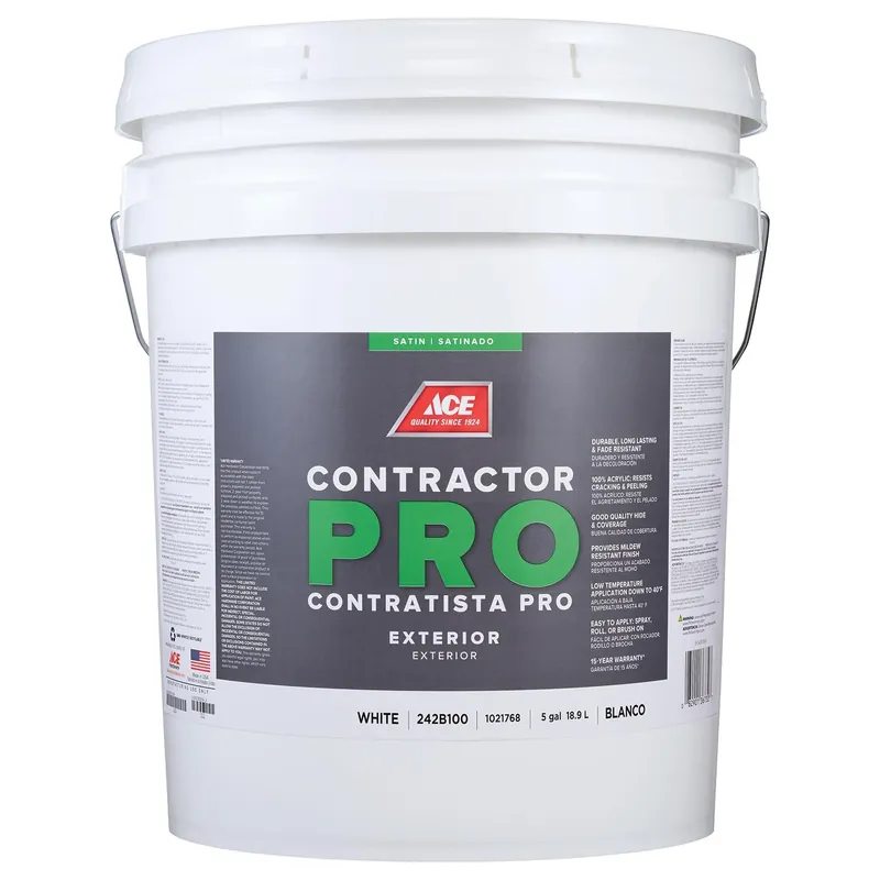 Ace Contractor Pro Satin White Exterior Paint 5 Gallon