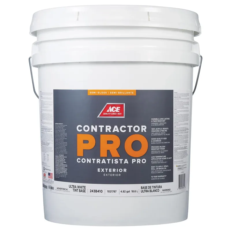 Ace Contractor Pro Semi-gloss Ultra White Base Exterior Paint 5 Gallon
