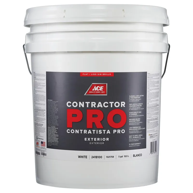 Ace Contractor Pro Flat White Acrylic Latex Exterior Paint 5 Gallon