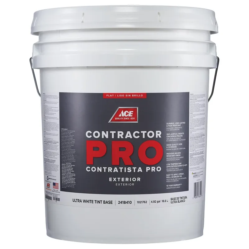 Ace Contractor Pro Flat Tint Base Ultra White Exterior Paint 5 Gallon