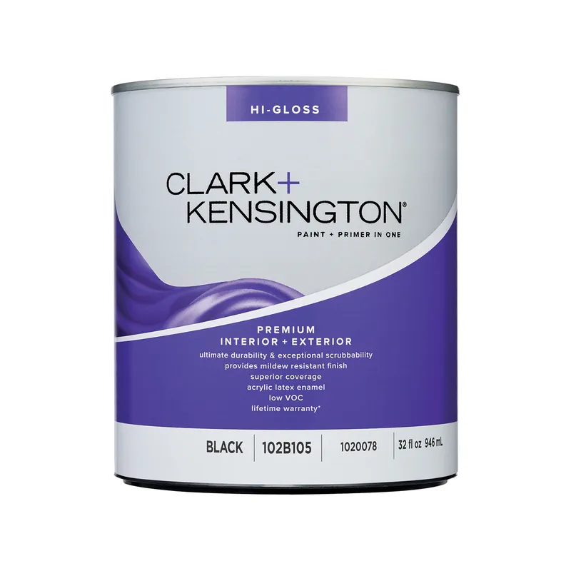Clark+kensington High-gloss Black Premium Paint And Primer 1 Quart For Interior And Exterior Use