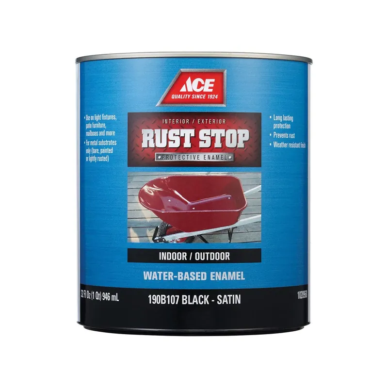 Ace Rust Stop Satin Black Water-based Enamel Rust Preventative Paint 1 Quart