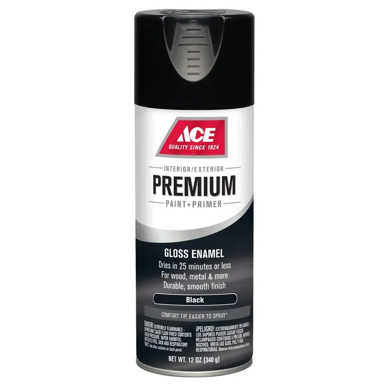 Premium Gloss Black Enamel Spray Paint + Primer 12 Oz - Fast Drying & Durable Finish