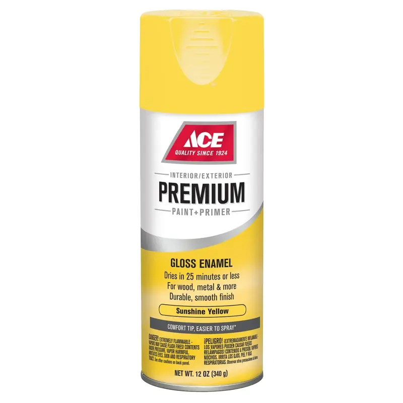 Premium Gloss Sunshine Yellow Enamel Spray Paint + Primer 12 Oz - Fast Drying & Durable