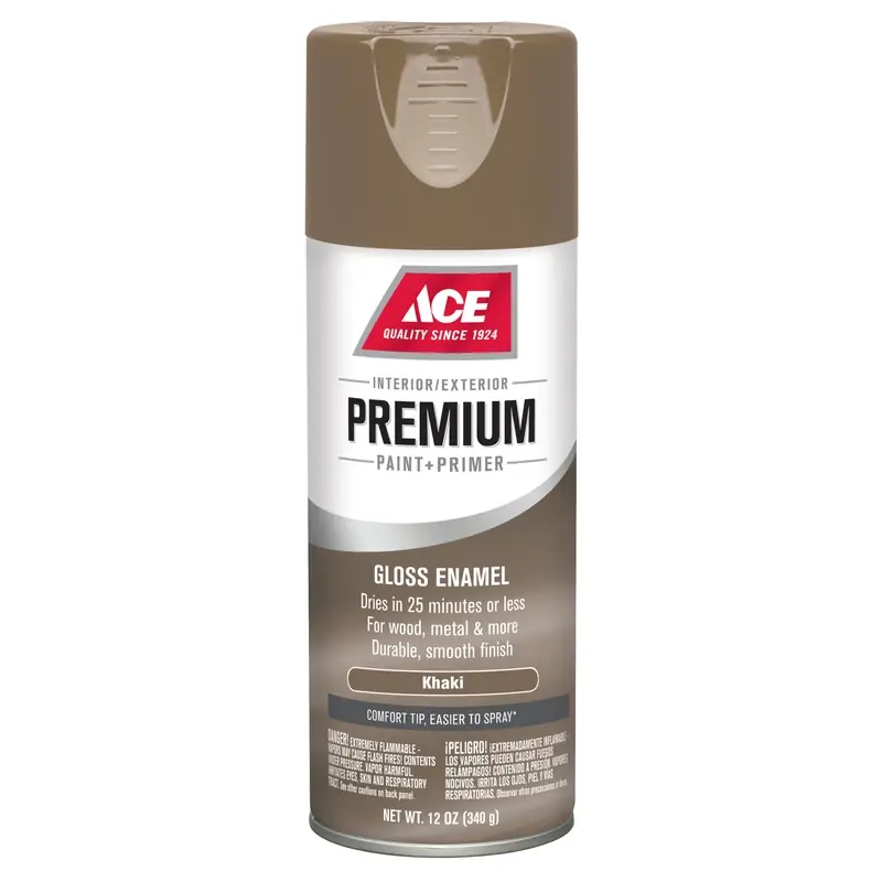 Premium Gloss Khaki Enamel Spray Paint + Primer 12 Oz - Durable Finish