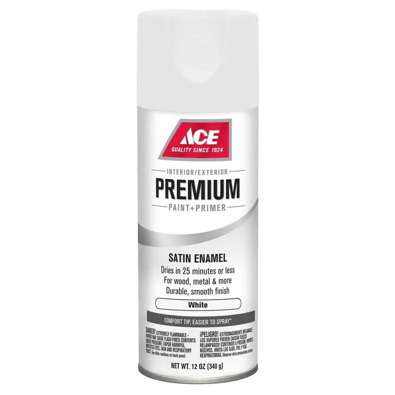 Premium Satin White Enamel Spray Paint + Primer 12 Oz - Fast Drying & Durable Finish