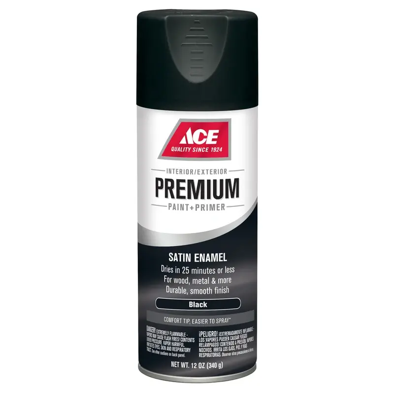 Premium Satin Black Enamel Spray Paint + Primer 12 Oz - Fast Drying & Durable Finish
