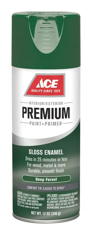 Premium Gloss Deep Forest Paint + Primer Enamel Spray 12 Oz - Durable Finish