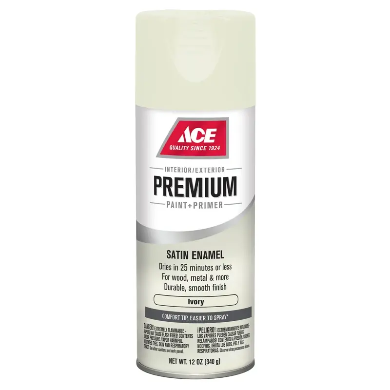 Premium Satin Ivory Enamel Spray Paint + Primer 12 Oz - Fast Drying & Durable Finish