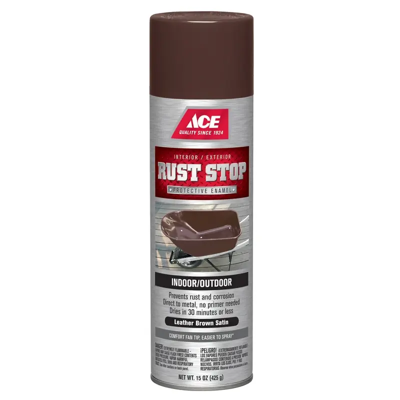 Rust Stop Satin Leather Brown Protective Enamel Spray Paint 15 Oz - Fast Drying
