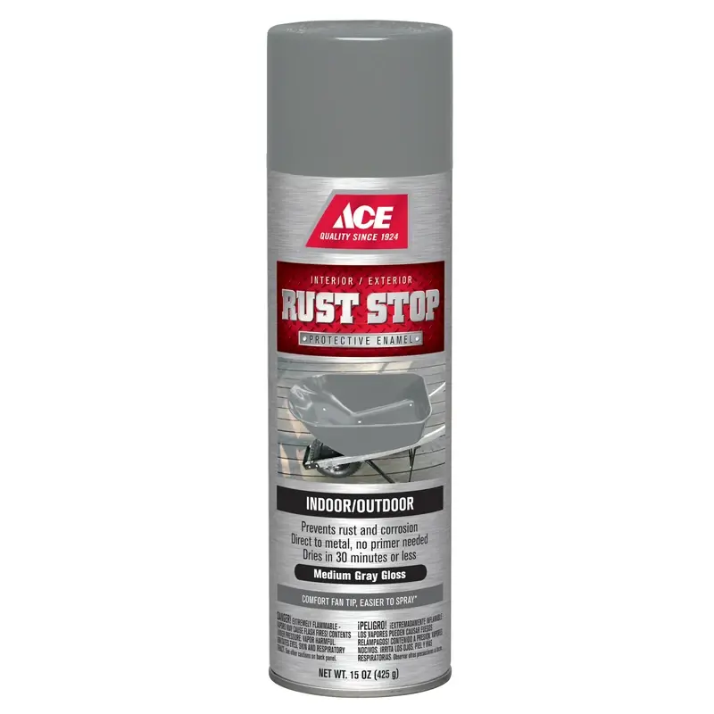 Rust Stop Gloss Medium Gray Protective Enamel Spray Paint 15 Oz - Fast Drying