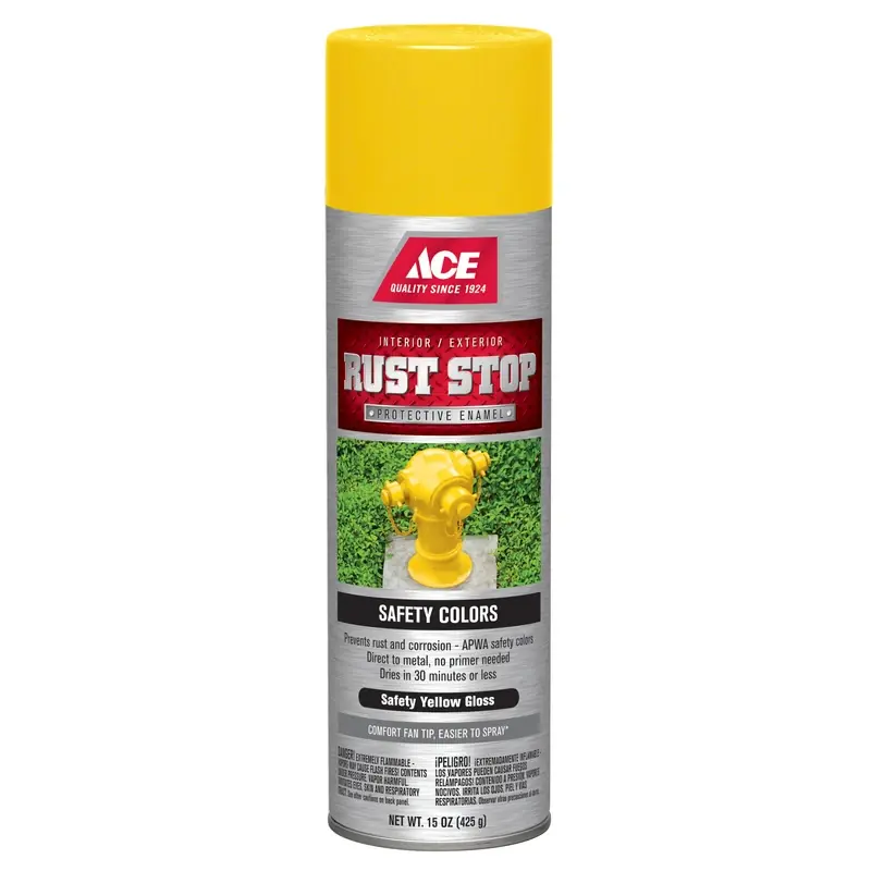 Rust Stop Gloss Safety Yellow Protective Enamel Spray Paint 15 Oz - Fast Drying