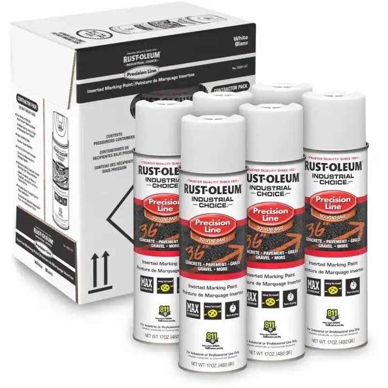 Rust-Oleum Industrial Choice Inverted Marking Paint – 6‑Pack, White 17 oz (Indoor/Outdoor)