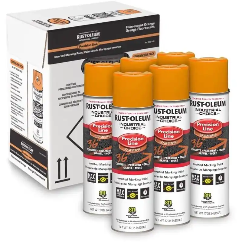 Rust-Oleum Industrial Choice Inverted Fluorescent Orange Marking Paint – 6‑Pack (17 oz Each)